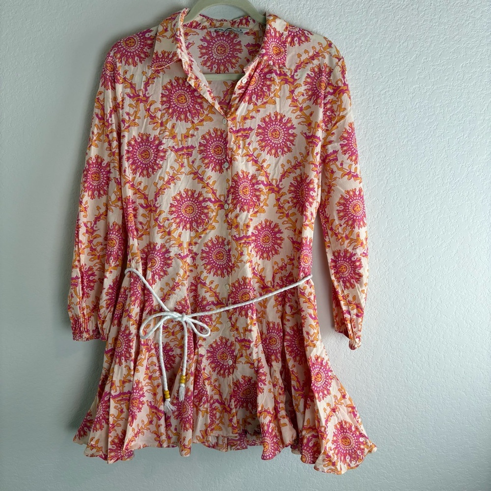 Zara Vibrant Floral Mini Dress with Tie Belt